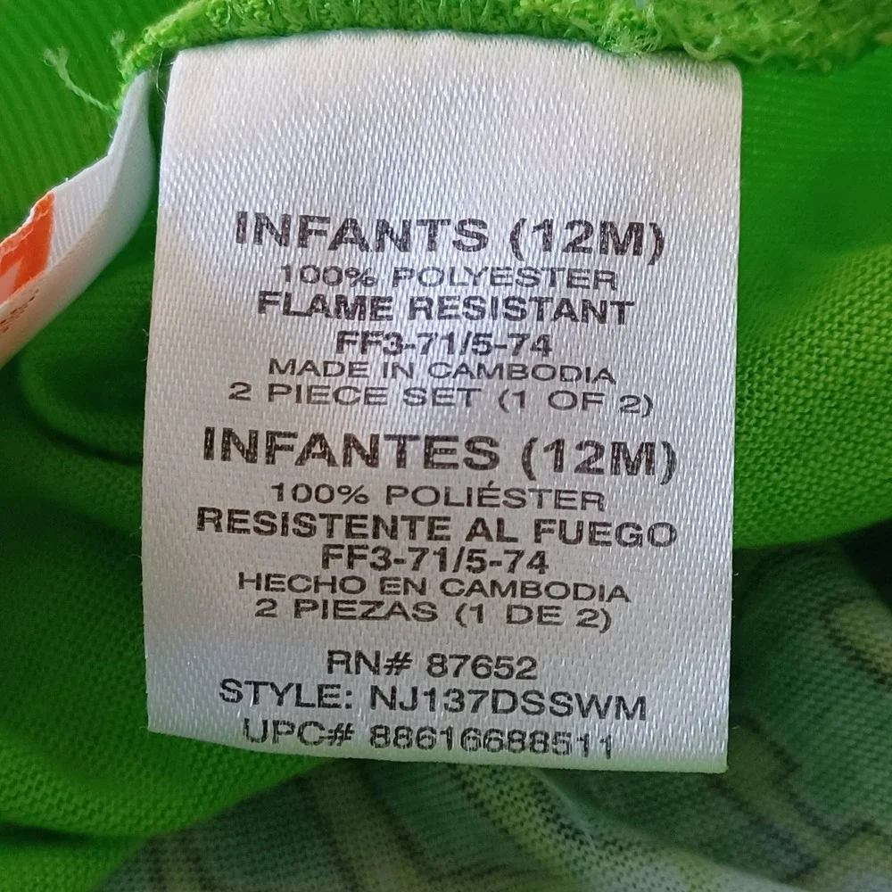 Nickelodeon TMNT Pajama Set Infants 12M Green Baseball Jersey PJs 2-Piece Set